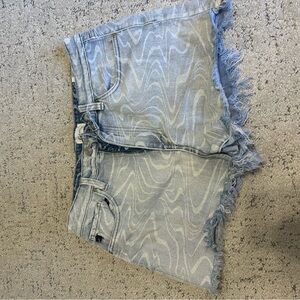 KanCan Light Blue Patterned Frayed Jean Shorts